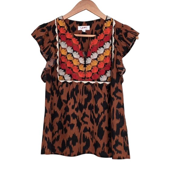 Women's - THML Brown Embroidered Blouse, Size Small - Picture 2 of 8
